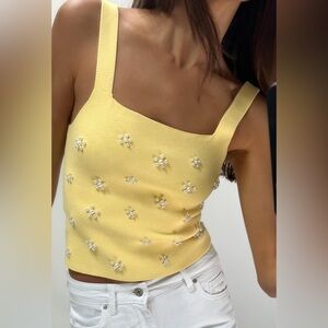 Zara Yellow Beaded Tank Top